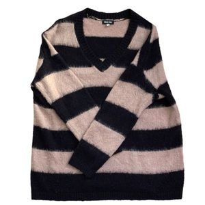 Striped oversized fuzzy long sleeve sweater